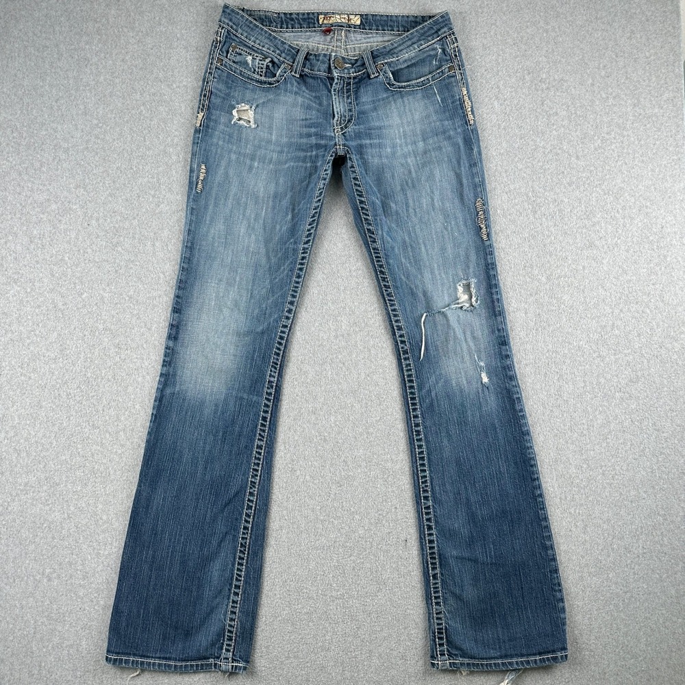 BKE Jeans Womens 31x35.5 Blue Stella Bootcut Distressed Denim Low Rise Rodeo